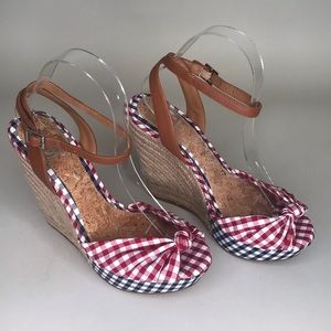 Gianni Bini Red Navy Gingham Espadrille Wedges 7.5